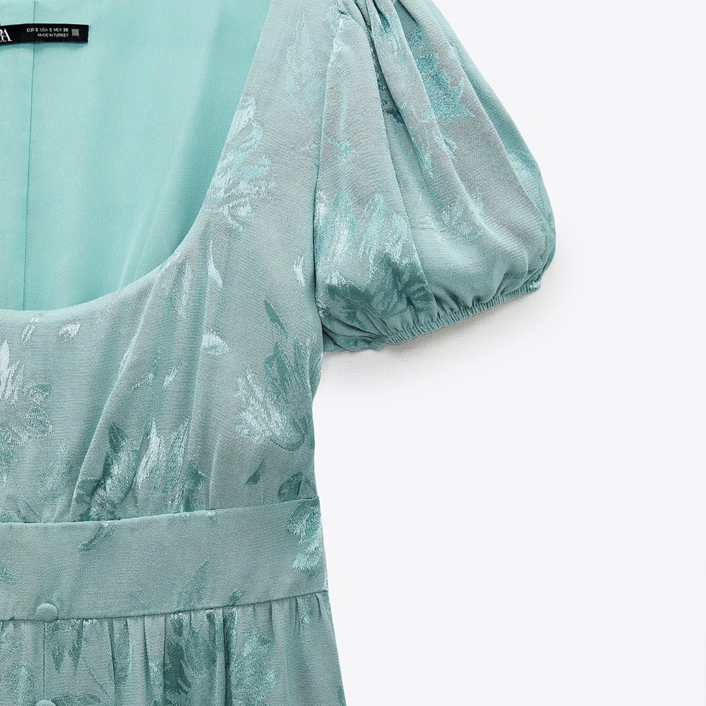 Zara floral jacquard mint green satin dress